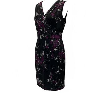 Banana Republic Black and Purple Floral Midi Dress